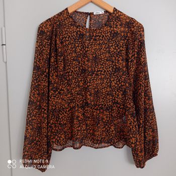 Blouse marron à motifs orangés t40