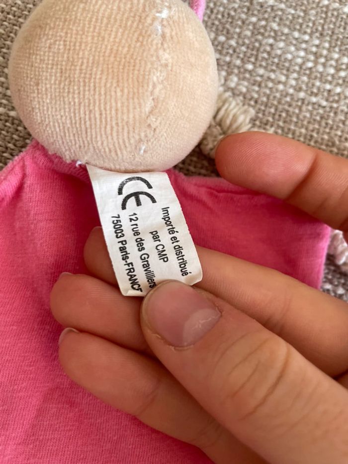 Peluche doudou plat 20cm CMP insecte papillon rose triangle très bon état - photo numéro 4