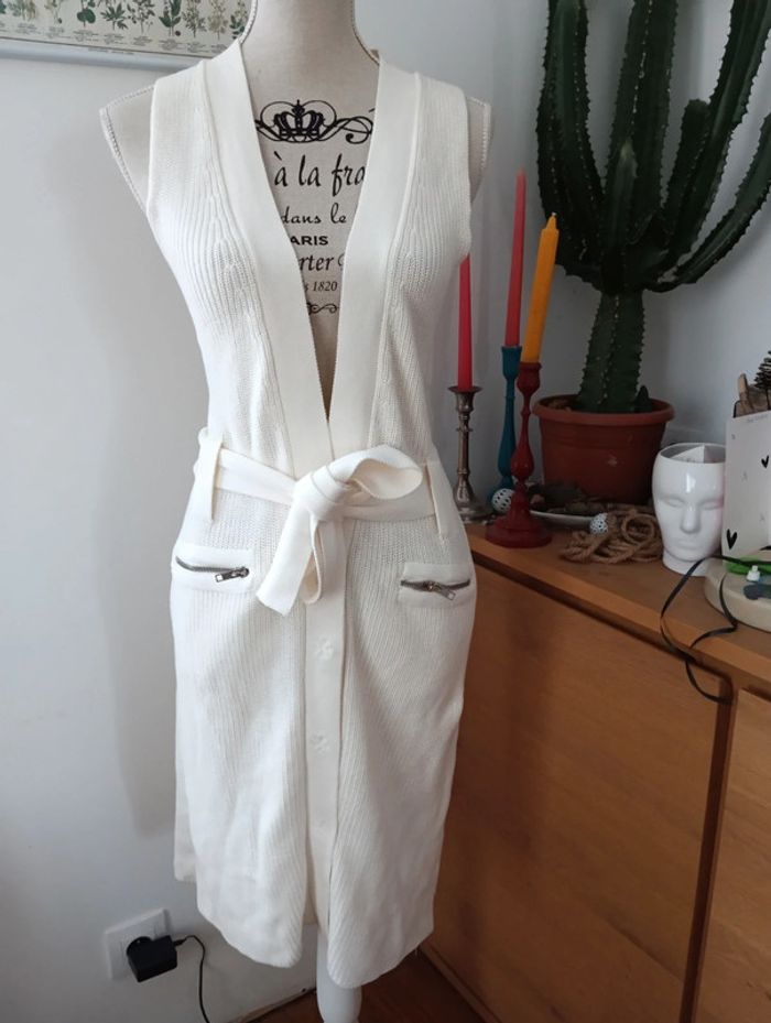 Robe / gilet maille écru ceinturé Georges Rech