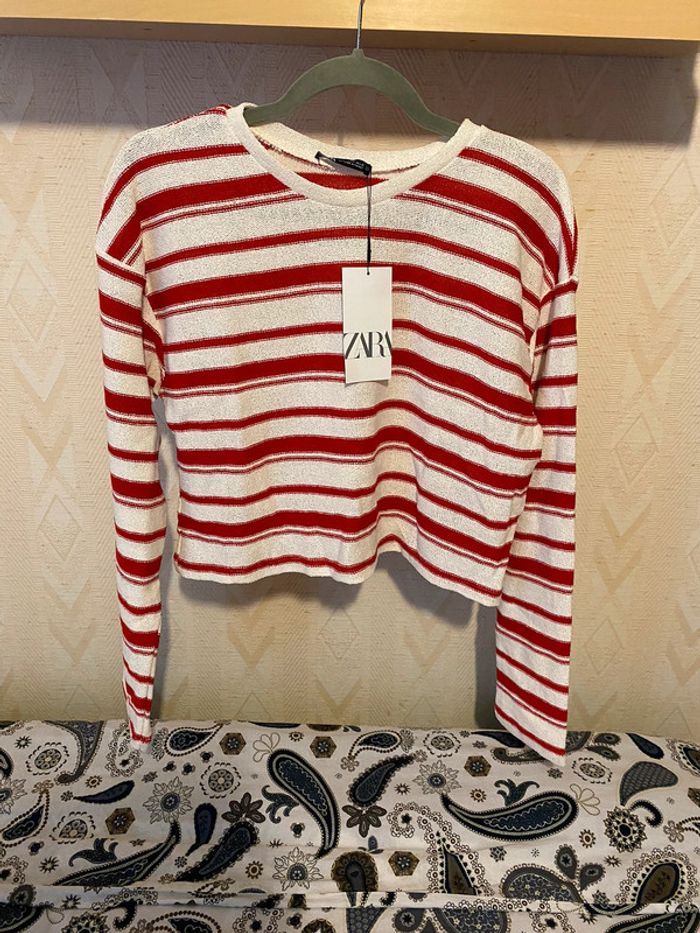 Superbe beau pull brut en maille fine à rayures Zara neuf avec étiquette taille S - photo numéro 2
