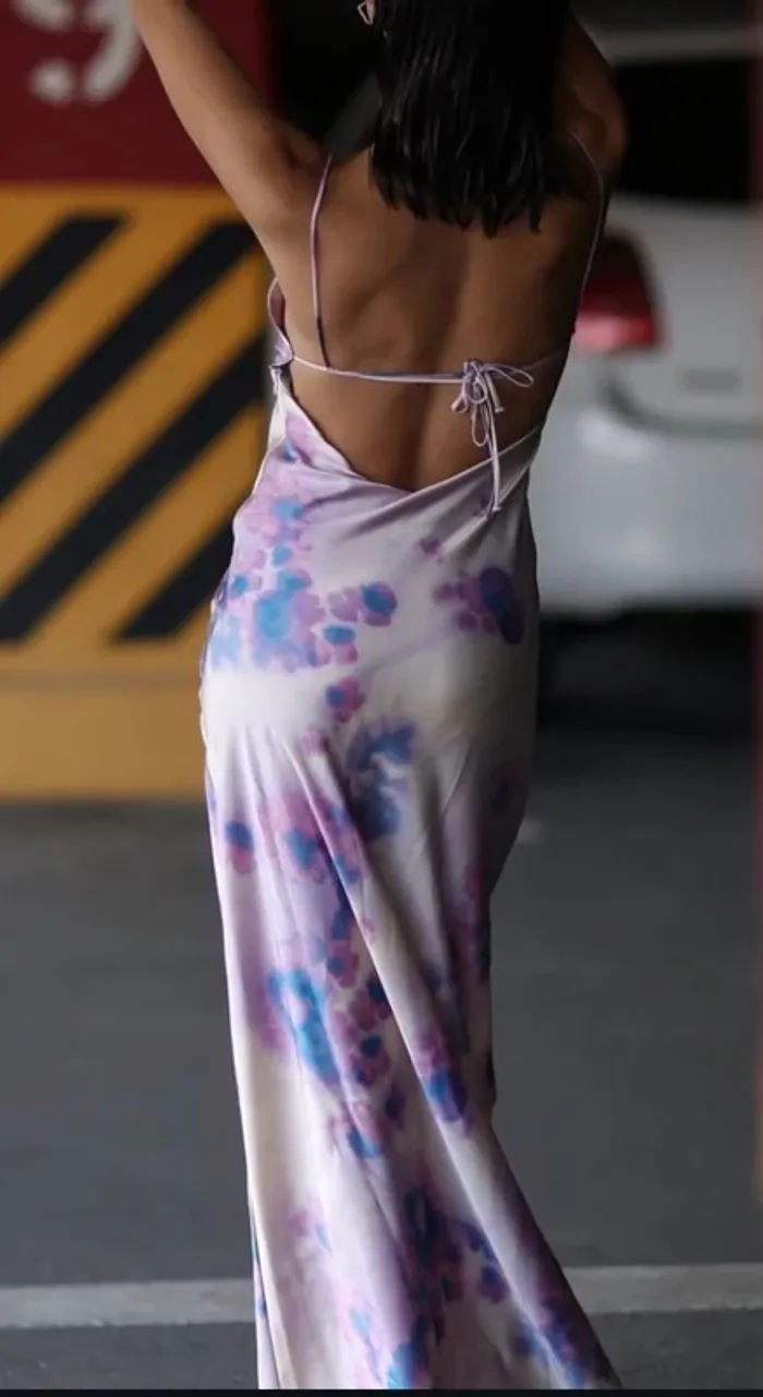 Magnifique robe été longue dos nu imprimé satinée Zara xl - photo numéro 7