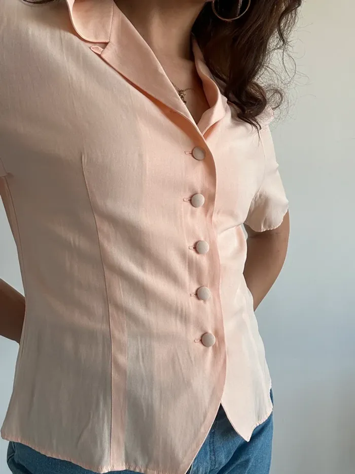 Chemisier vintage orange pastel cintré taille S/M - photo numéro 4