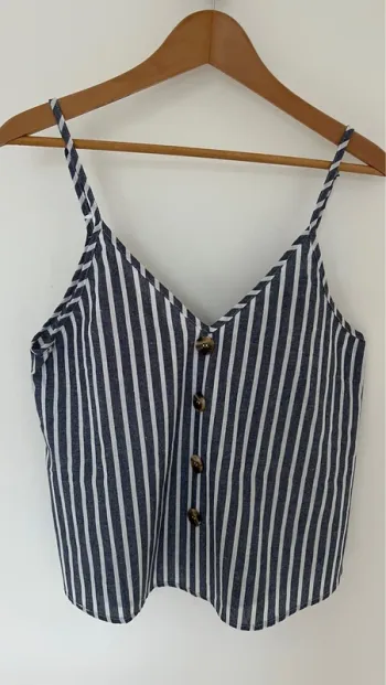 Top caracco à bretelles ligné marine