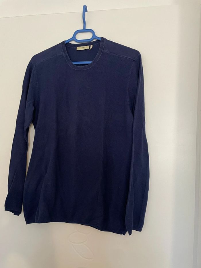 Pull homme à manches longues extensible bleu marine col rond IKKS taille M - photo numéro 3