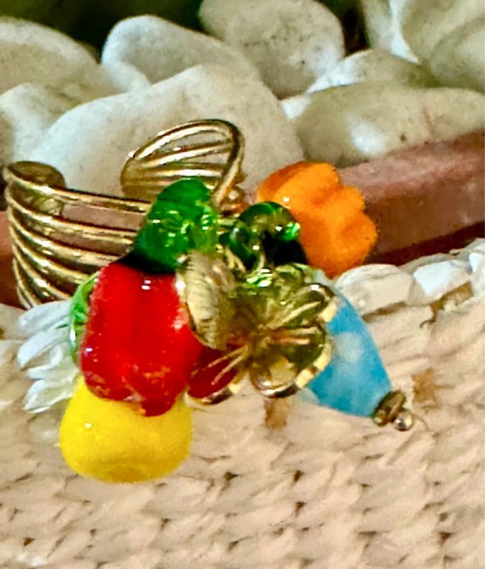Bague large réglable fruits et légumes en verres en breloques habaha Paris - photo numéro 6