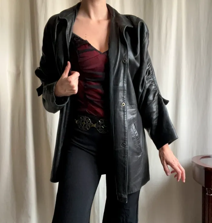 Blouson oversize cuir leather 80s Post Punk Biker vintage - Taille S/M/L/XL
