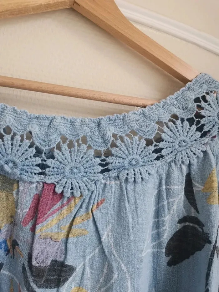 Blouse manches courtes et dentelles coton - photo numéro 2