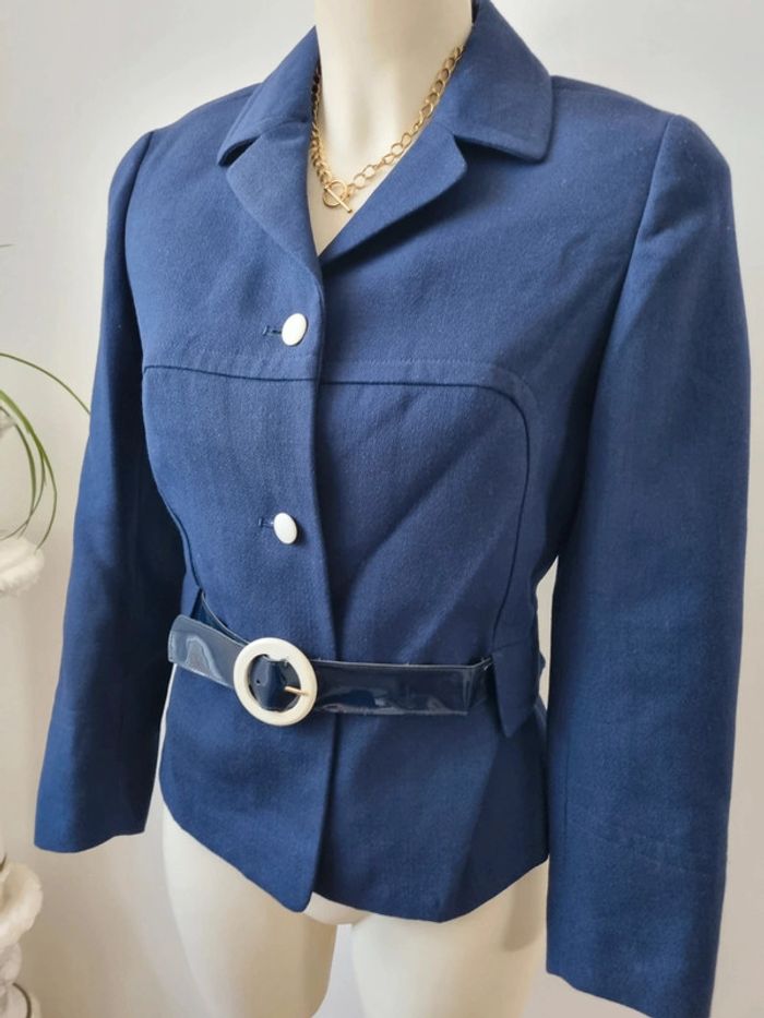 Veste en laine bleu marine annee '70 - photo numéro 6