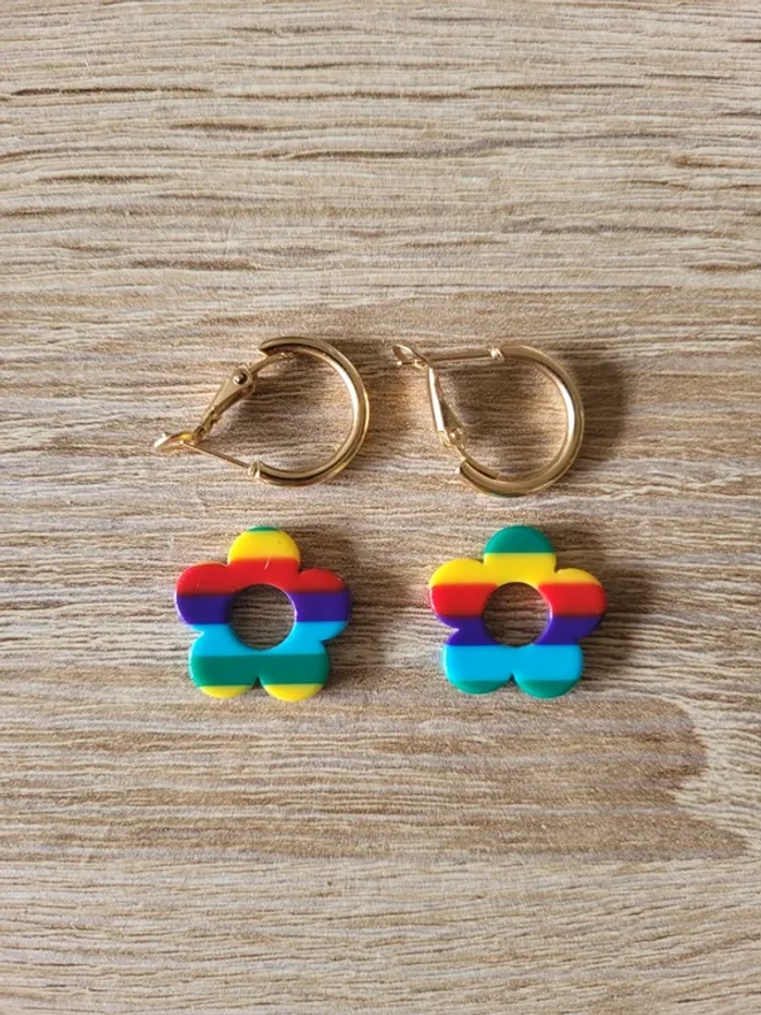 Boucles d'oreilles fleurs multicolores - photo numéro 2