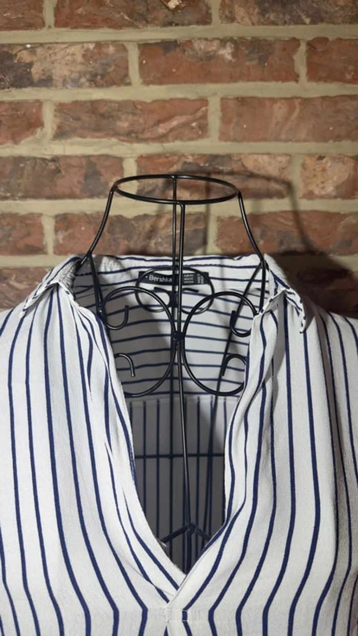 Chemise blanche et bleu lignée Bershka Taille XS / 34 - photo numéro 10