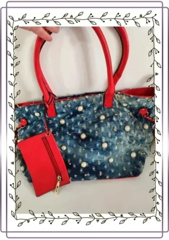 Sac fourre tout bleu et rouge, très bon état, 37x28cm