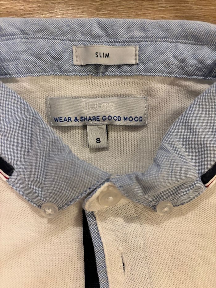 Polo blanc Jules – col bleu chiné contrasté – coupe slim – taille S - photo numéro 2