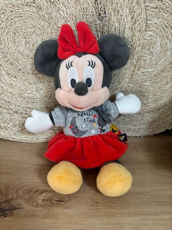 Neuf Doudou Minnie robe rouge gris hello star Disney