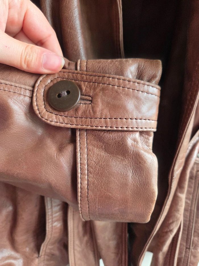 veste en cuir marron promod taille m - ceinturée - photo numéro 10