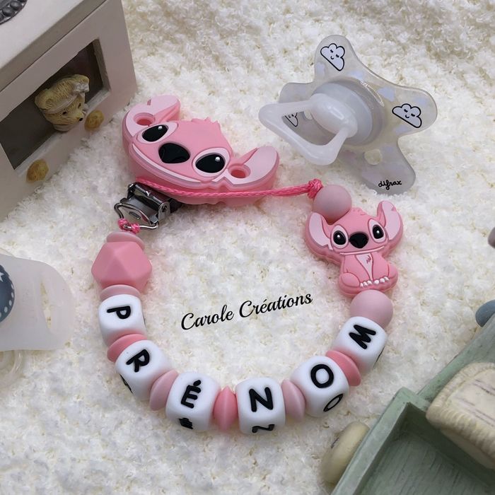 Attache tétine personnalisé stitch fille ANGEL en silicone