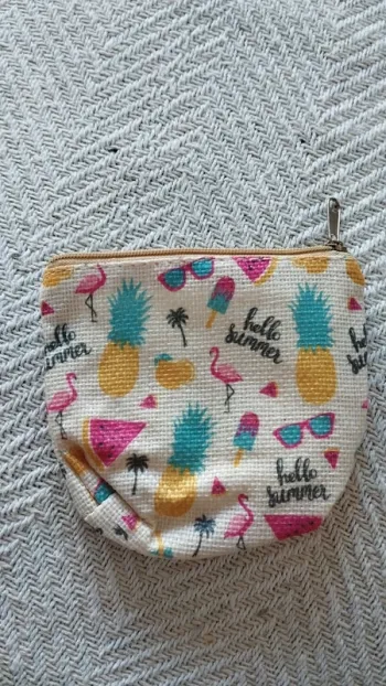 Porte monnaie tissu colorés flamand rose ananas