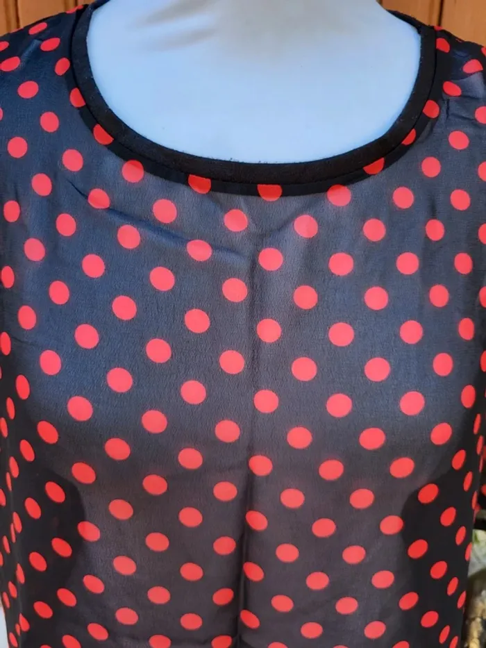 Blouse voile pin-up rétro noir rouge naf naf taille 42 - photo numéro 4