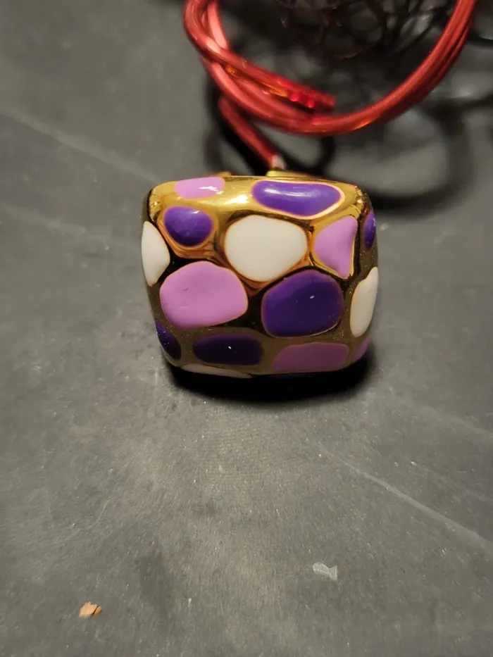 Bague carrée vintage en acier inoxydable à pois prune ajustable - photo numéro 3