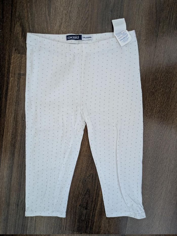 Legging fille blanc à pois 3/4 Okaïdi 10 ans