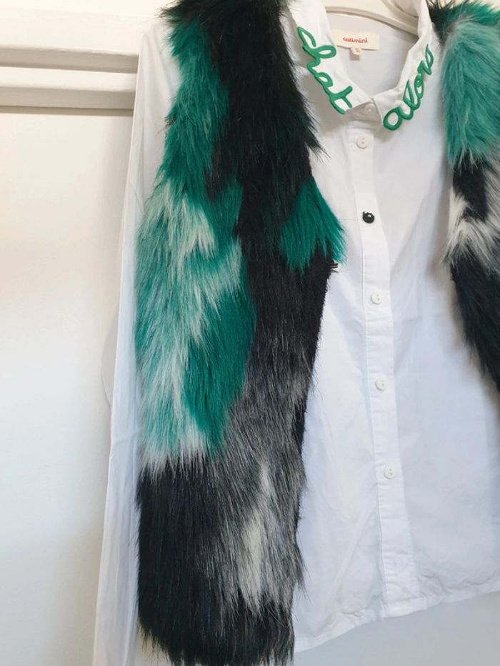 Gilet Cardigan sans manche Fausse fourrure et Chemise trapèze assortie Coton Catimini 10 ans - photo numéro 3
