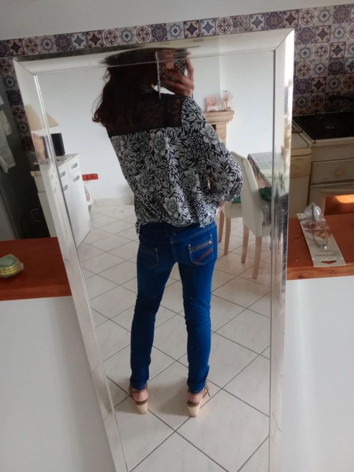 Blouse femme 46 48 noire et blanche dentelée c80 - photo numéro 5