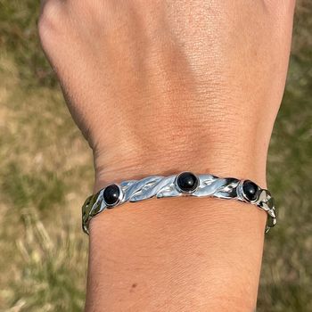 Bracelet argenté, pierres naturelles 100 % acier inoxydable/chirurgicale et hypoallergénique