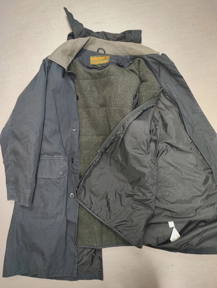 Trench M Timberland vintage Manteau long Bleu marine foncé Homme logo brodé 2002 doublure intérieure - photo numéro 9