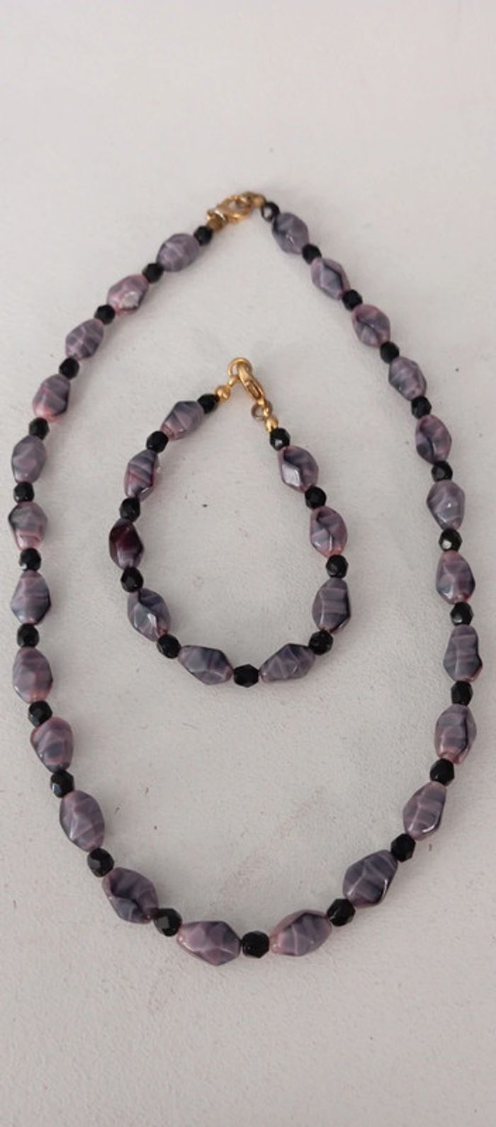 Parure collier bracelet purple en pierre