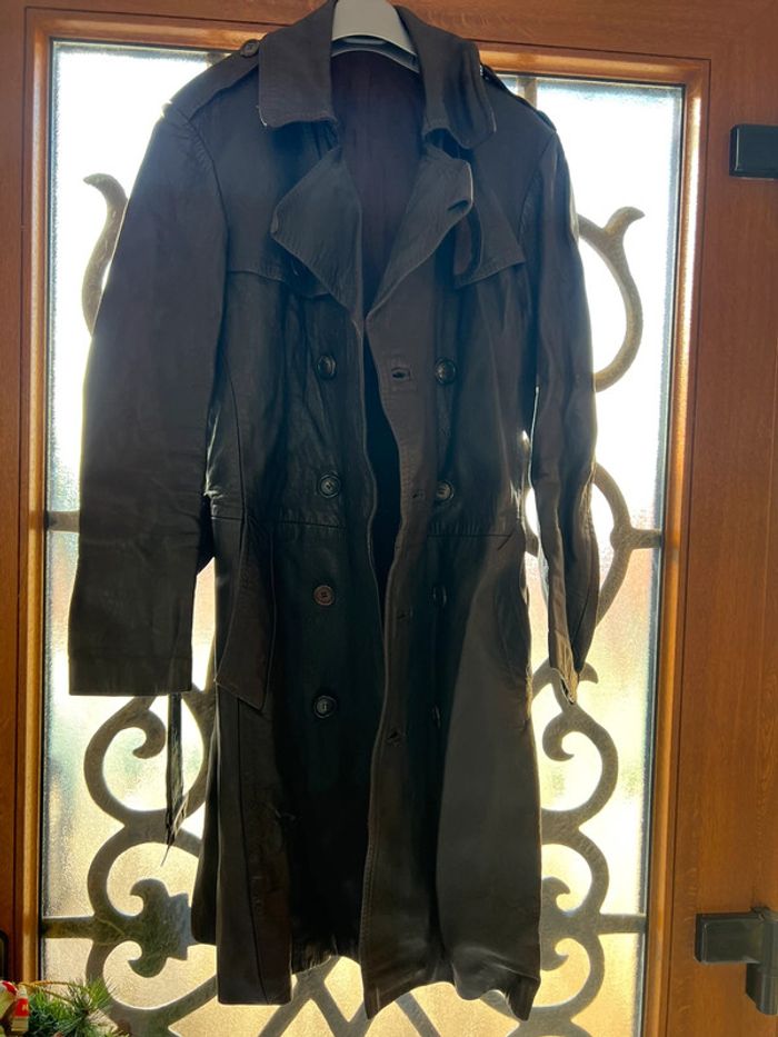 Long manteau trench vintage véritable cuir taille 38