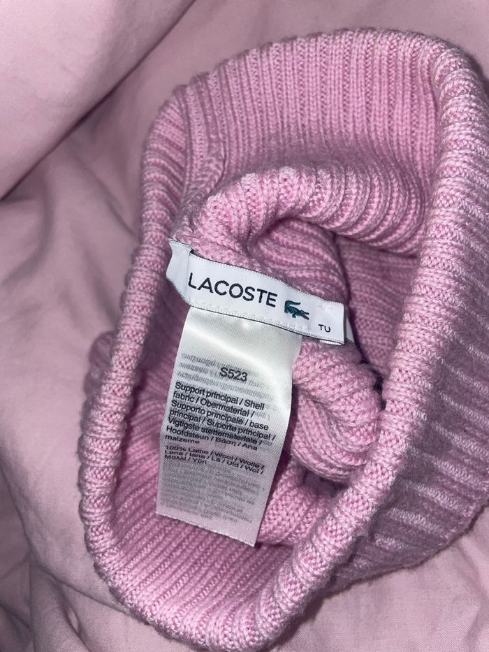 Bonnet en laine Lacoste rose - taille unique - photo numéro 3
