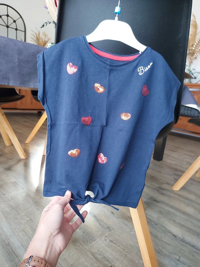 Tee-shirt manches courtes Vertbaudet 4 ans bleu marine sequins - photo numéro 2