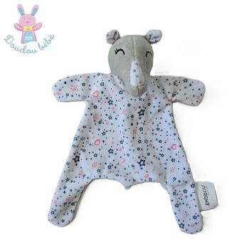 Doudou plat Rhinocéros gris blanc étoiles EMODOU