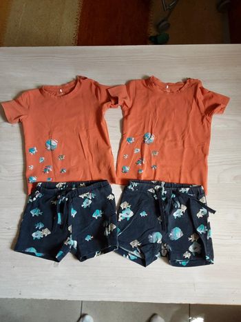 Lot 2 pyjamas ou ensemble été poisson coton biologique T. 80cm