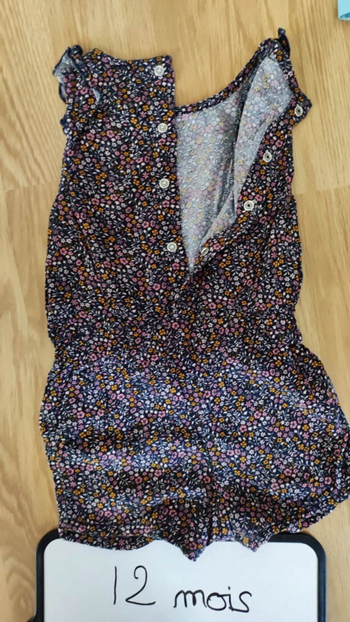 combi short bleu marine à fleurs taille 12 mois - photo numéro 6