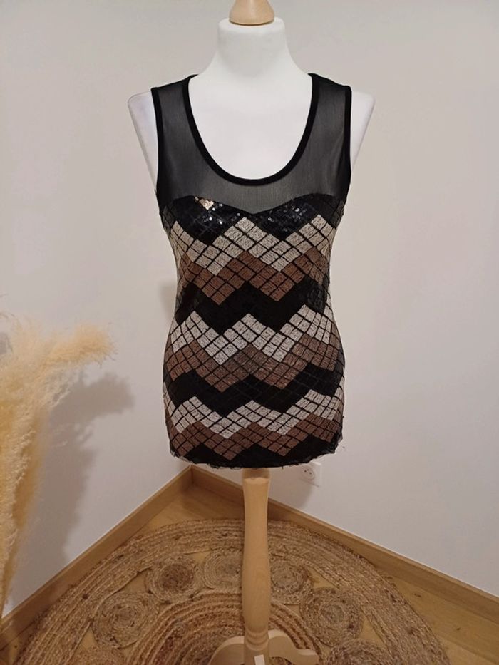 Débardeur transparent en sequins et resille Tout Feu Tout Femme taille S 36 - photo numéro 2