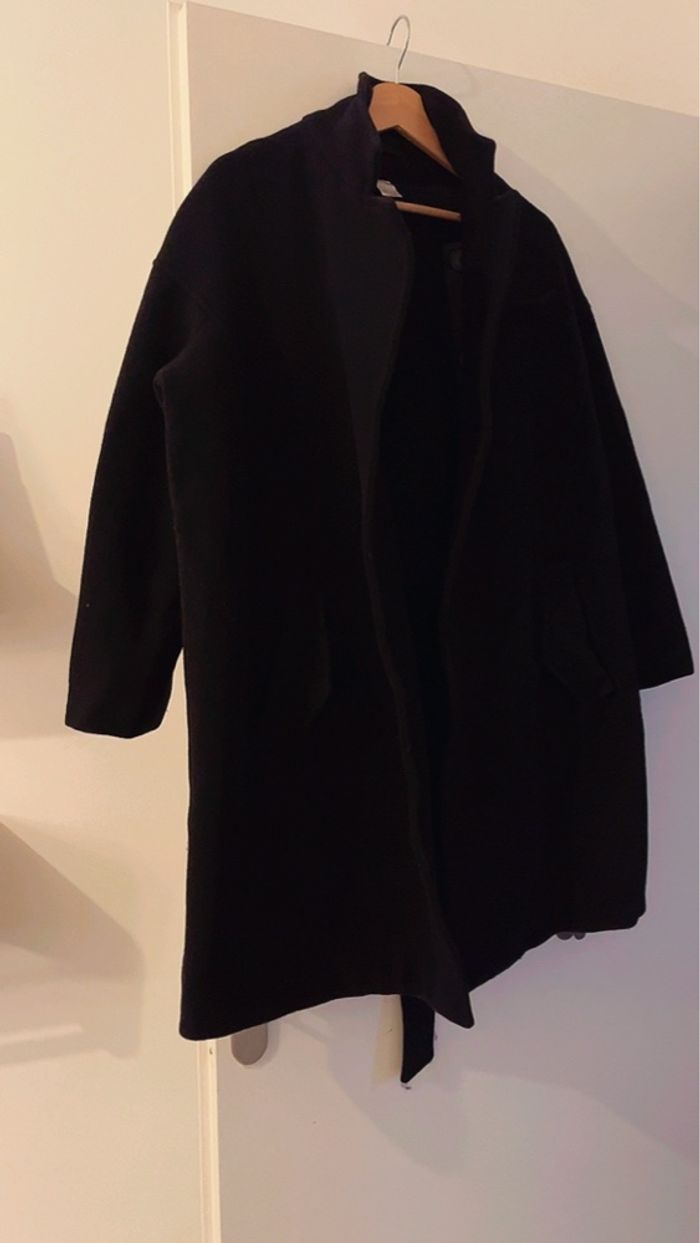 Manteau mi long noir avec ceinture