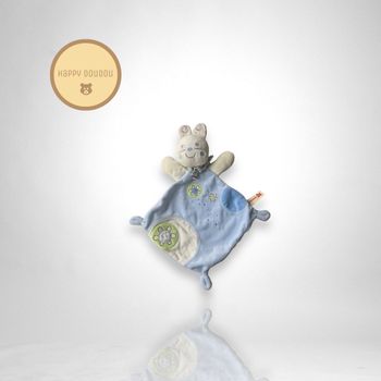 Doudou plat bleu lapin fleurs Nicotoy DP415