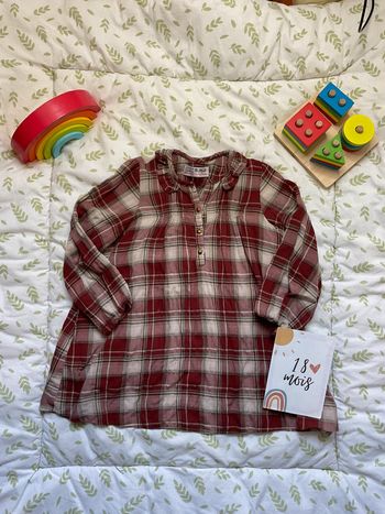 robe manches longues à carreaux bordeaux et beige 18/24 mois zara