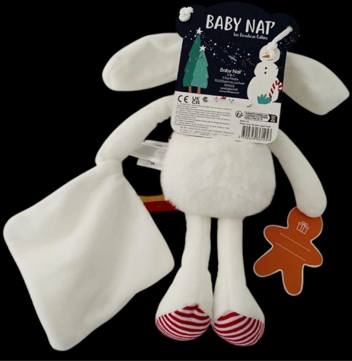 ❤️B4587 Doudou Pantin Lapin Noël Mouchoir Blanc Rouge BABY NAT Babynat - photo numéro 2
