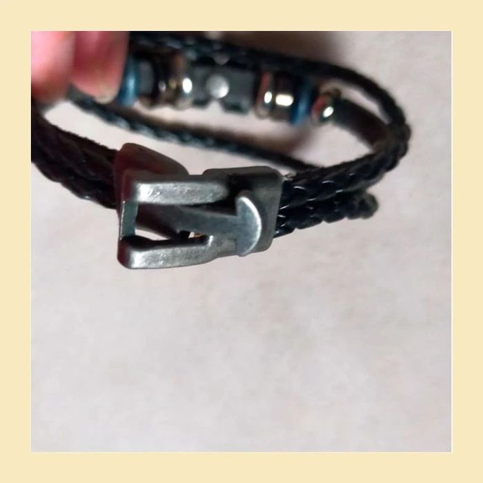 Bracelet homme cuir noir tressé – style rock avec perles métal et fermoir crochet - photo numéro 6