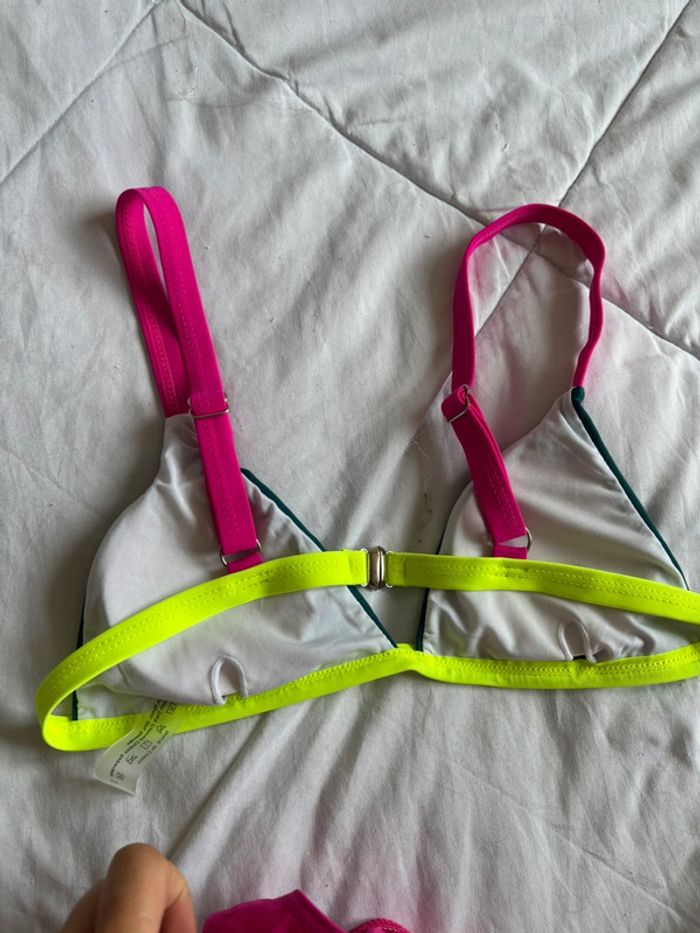 Ensemble maillot de bain bikini rose fushia multicolore tanga string taille S/36 neuf - photo numéro 6