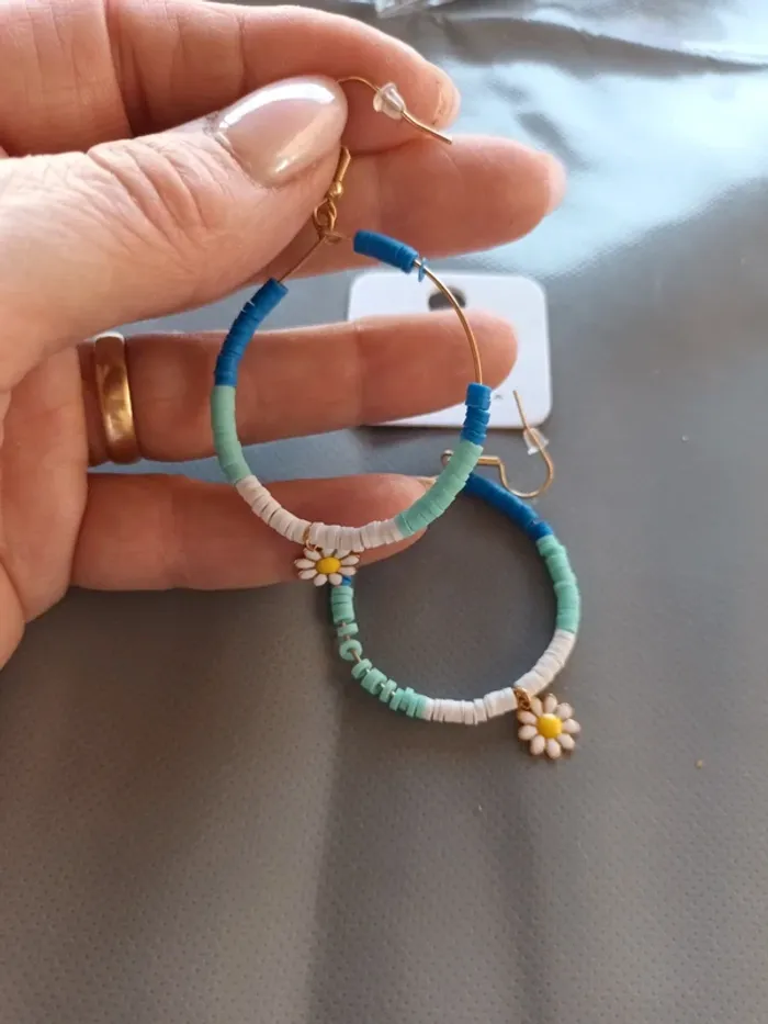 Boucle fantaisie bohème créole multi bleu - photo numéro 2