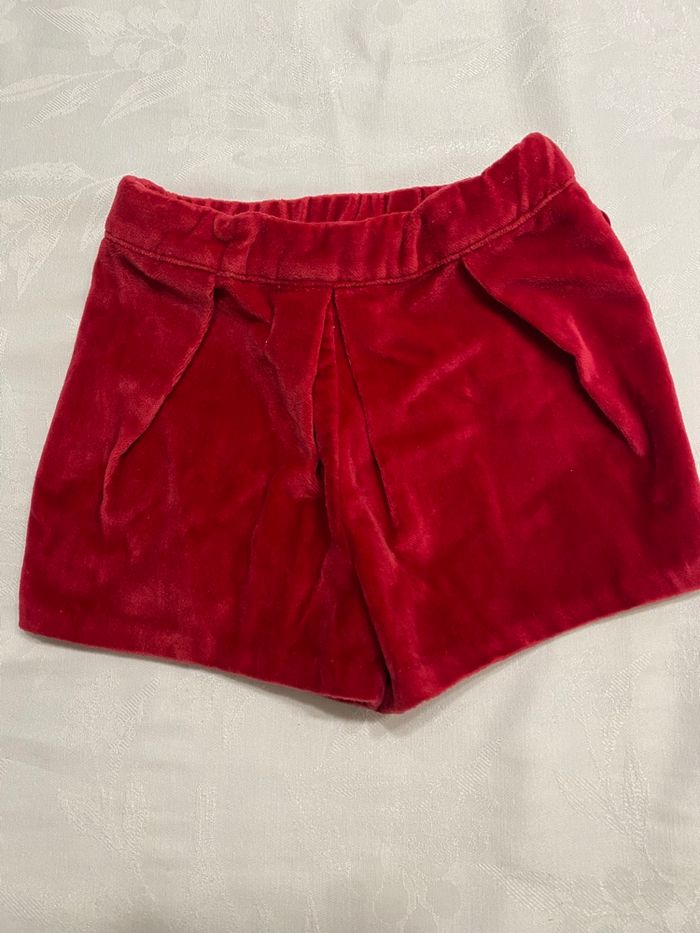 Short bébé fille rouge en velours  3 mois
