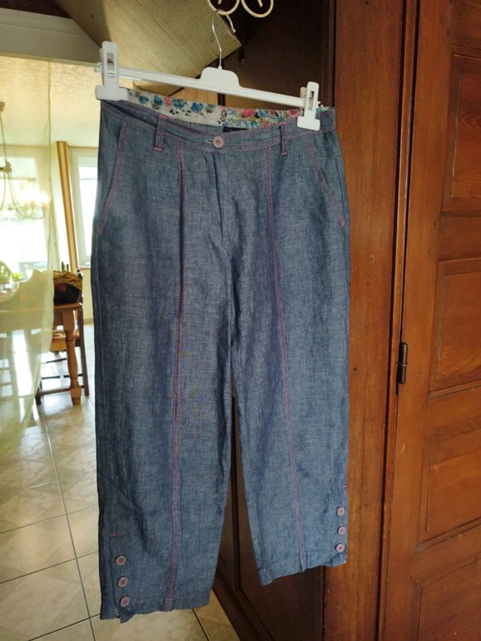 Pantacourt bleu rose vintage style denim y2k 38 - photo numéro 2