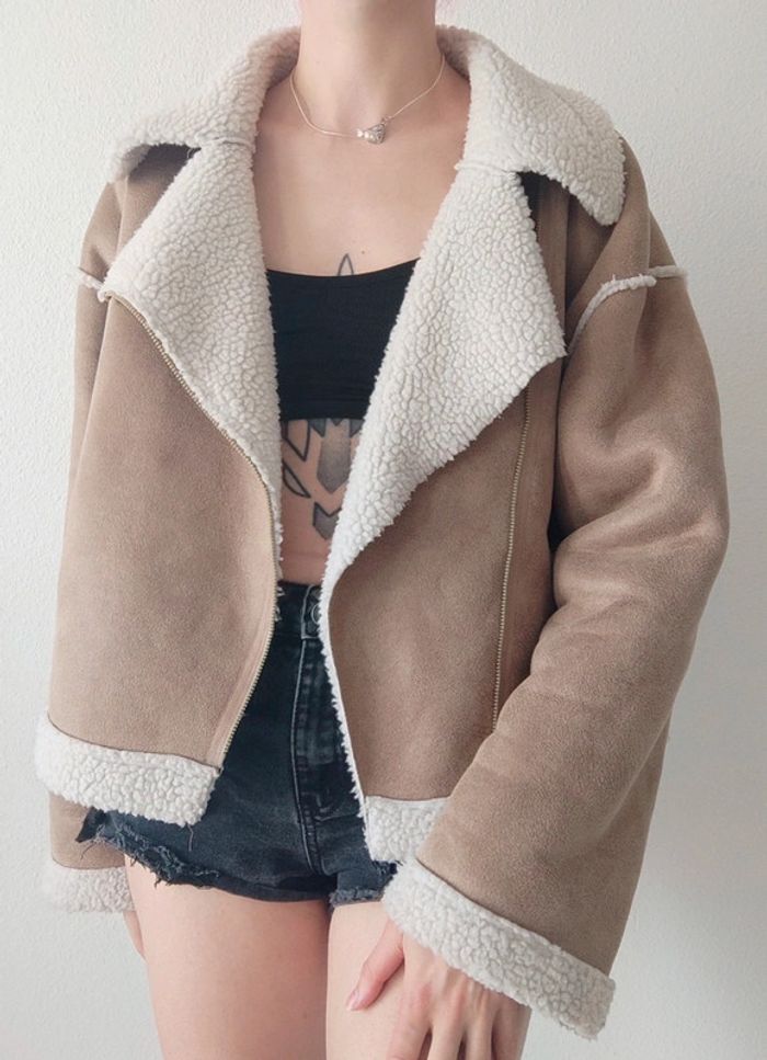Veste perfecto daim fourrure beige faux-sherpa / Cider - 42/XL - photo numéro 3