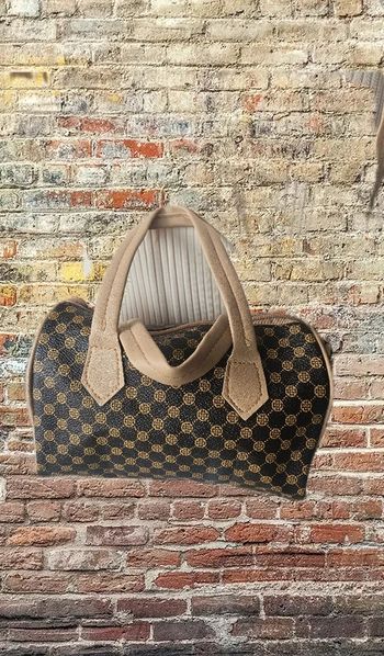 Sac bandoulière maron/beige en simili cuir