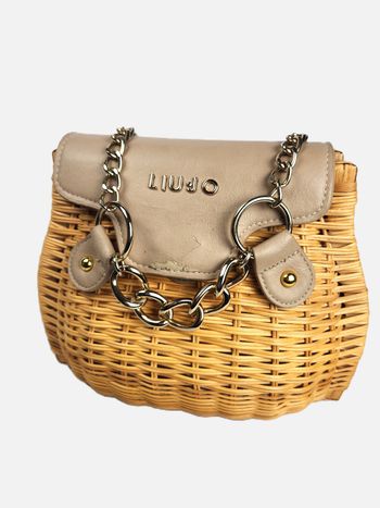 Sac à Main LIU JO Femme - Osier & Cuir Beige - État Satisfaisant (Cuir Usé) - Style Bohème Chic