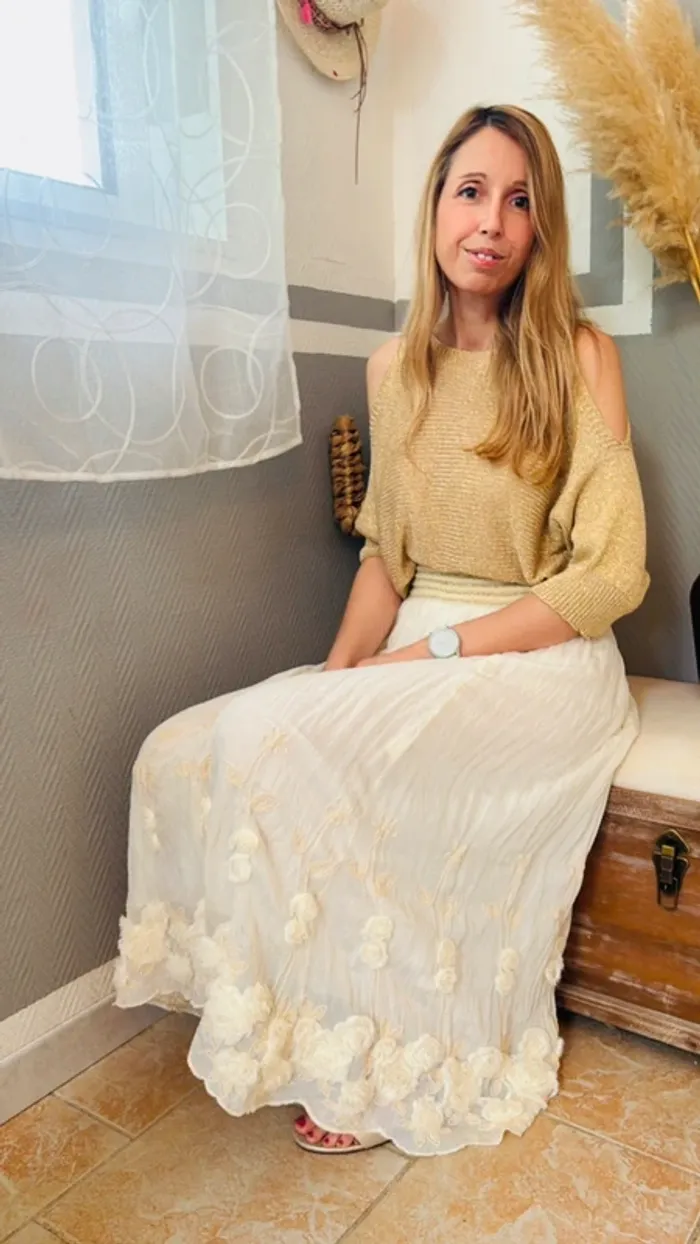 Jupe longue crème bohème avec broderies et fleurs Taille unique - photo numéro 8