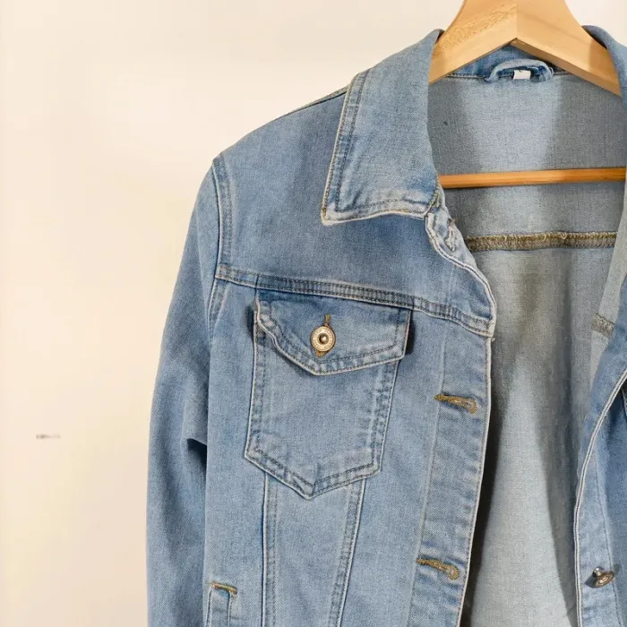 Veste en jean bleu clair style casual taille L (40) coupe droite A1081 - photo numéro 4