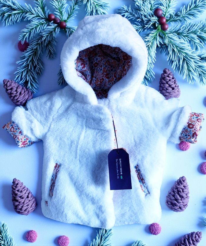 SERGENT MAJOR - NEW - MANTEAU A CAPUCHE RÉVERSIBLE BÉBÉ FILLE IMPRIMÉ LIBERTY 6M - photo numéro 2